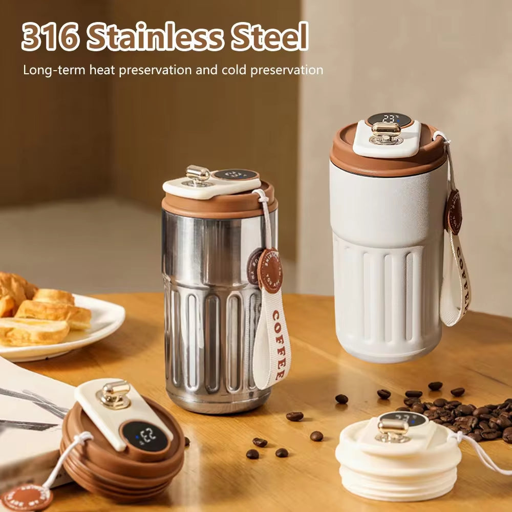 "Smart LED Temperature Display Thermos - 316 Stainless Steel Vacuum Tumbler for Coffee & Drinks on-the-Go!"