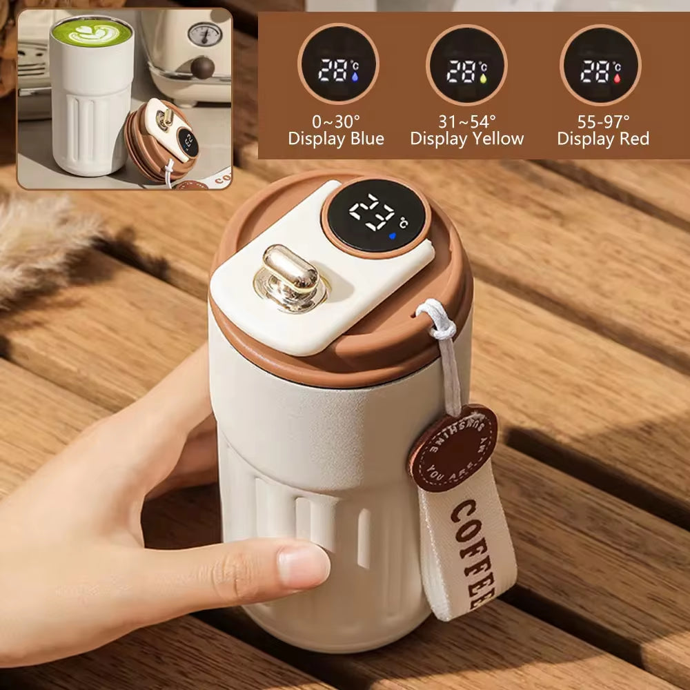 "Smart LED Temperature Display Thermos - 316 Stainless Steel Vacuum Tumbler for Coffee & Drinks on-the-Go!"